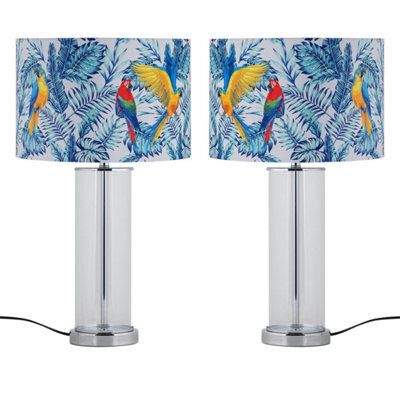 First Choice Lighting Set Of 2 Aura - Chrome Table Lamps With Parrot Velvet Shades - image 1