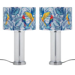 First Choice Lighting Set Of 2 Aura - Chrome Table Lamps With Parrot Velvet Shades