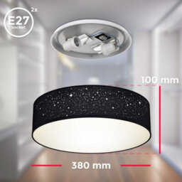 B.k.licht Bulb Socket E27 Black Fabric Shade Ceiling Lamp (Dia)38Cm - thumbnail 5