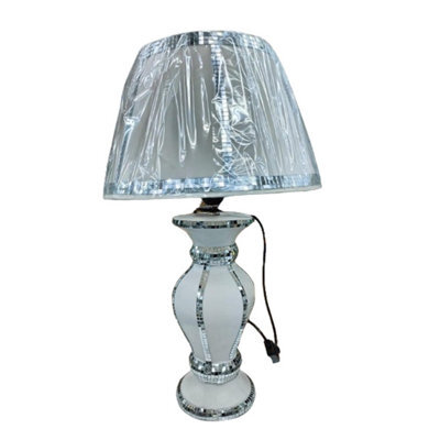 Biznest White Silver Mirrored Table Lamp With Shade Straight Line