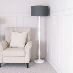 Valuelights Victoria Traditional White Wood Candlestick Floor Lamp With Charcoal Drum Shade - Led Bulb Included - thumbnail 5