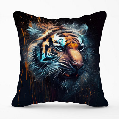 Warren Reed Designer Tiger Face Splashart Dark Background Outdoor Cushion 45Cm X 45Cm - image 1