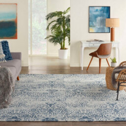 Blue Modern Easy To Clean Floral Dining Room Bedroom And Living Room Rug-152Cm X 213Cm - thumbnail 2