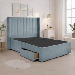 Luxury Sky Plush Milan Single Bed Frame With Mattress 54 Inches Wingback Headboard 2 Footend Storage Drawers - thumbnail 5