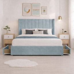 Luxury Sky Plush Milan Single Bed Frame With Mattress 54 Inches Wingback Headboard 2 Footend Storage Drawers - thumbnail 2