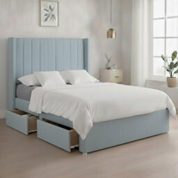 Luxury Sky Plush Milan Single Bed Frame With Mattress 54 Inches Wingback Headboard 2 Footend Storage Drawers - thumbnail 1