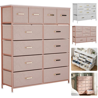 Pink 12 Drawer Chest Of Drawers Modern Chest Of Drawers Bedroom Furniture Storage Bedside Cabinet - image 1