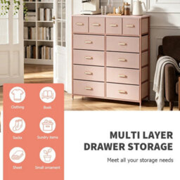 Pink 12 Drawer Chest Of Drawers Modern Chest Of Drawers Bedroom Furniture Storage Bedside Cabinet - thumbnail 3