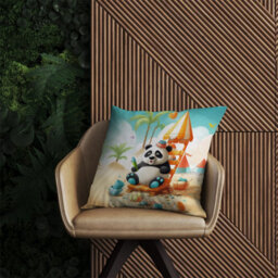 Warren Reed Designer Panda On A Beach Holiday Outdoor Cushion 45Cm X 45Cm - thumbnail 2
