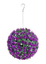Pair Of Best Artificial 23Cm Purple Rose Hanging Basket Flower Topiary Ball - Suitable For Outdoor Use - Weather & Fade Resistant