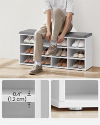 Songmics Vasagle Shoe Rack Bench, Padded Seat Hallway Bench, Shoe Cabinet, 12 Spaces, Adjustable Shelves, Classic White - thumbnail 4