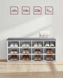 Songmics Vasagle Shoe Rack Bench, Padded Seat Hallway Bench, Shoe Cabinet, 12 Spaces, Adjustable Shelves, Classic White - thumbnail 5
