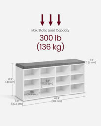 Songmics Vasagle Shoe Rack Bench, Padded Seat Hallway Bench, Shoe Cabinet, 12 Spaces, Adjustable Shelves, Classic White - thumbnail 2