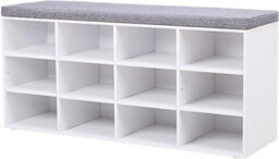 Songmics Vasagle Shoe Rack Bench, Padded Seat Hallway Bench, Shoe Cabinet, 12 Spaces, Adjustable Shelves, Classic White - thumbnail 8