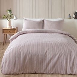 Catherine Lansfield Brushed Stripe Cotton Reversible Double Duvet Cover Set With Pillowcases Blush Pink - thumbnail 2