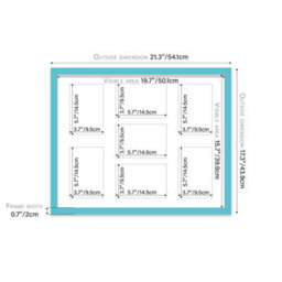 20X16 Inch 7 Opening Photo Collage Frame, Display Seven 6X4 Inch Photos, Multi Aperture Family Picture Frame, Turquoise - thumbnail 4