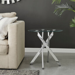 Furniturebox Novara Round Tempered Glass Side End Table With Angled Starburst Silver Chrome Metal Legs For Modern Glam Minimalist Living Room - thumbnail 2