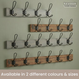 Keypak Rustic Wall Mounted Coat Rack, Industrial 4 Double-Wire Coat Hooks On 45Cm Wooden Base, Fixings Included - thumbnail 6