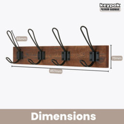 Keypak Rustic Wall Mounted Coat Rack, Industrial 4 Double-Wire Coat Hooks On 45Cm Wooden Base, Fixings Included - thumbnail 3