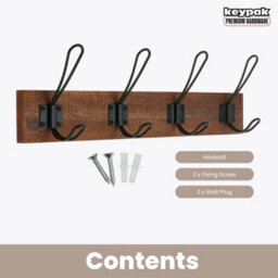 Keypak Rustic Wall Mounted Coat Rack, Industrial 4 Double-Wire Coat Hooks On 45Cm Wooden Base, Fixings Included - thumbnail 4