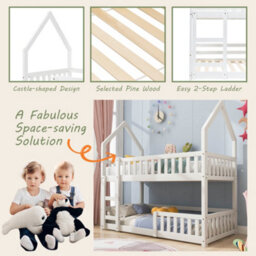 Abrihome Bunk Bed, Twin Sleeper Bed With Ladder, Solid Wood Frame 3Ft Single Bed,  90 X 190 Cm Wooden Bed Frame For Kids Children (White) - thumbnail 2