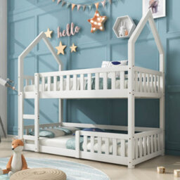 Abrihome Bunk Bed, Twin Sleeper Bed With Ladder, Solid Wood Frame 3Ft Single Bed,  90 X 190 Cm Wooden Bed Frame For Kids Children (White)
