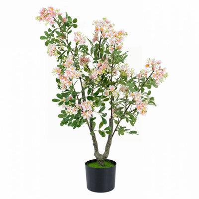 Costway 90 Cm Artificial Impatiens Blossom Tree Faux Pink Floral Plant - image 1