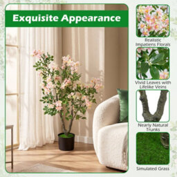 Costway 90 Cm Artificial Impatiens Blossom Tree Faux Pink Floral Plant - thumbnail 5