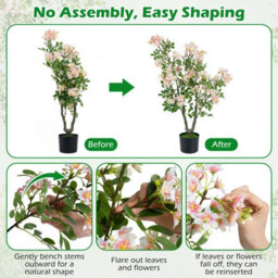 Costway 90 Cm Artificial Impatiens Blossom Tree Faux Pink Floral Plant - thumbnail 7