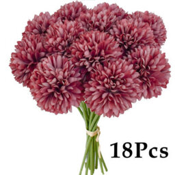 Amorly 18Pcs Artificial Pure Purple Ball Chrysanthemum Flowers Artificial Mums Flowers For Home Table Centerpiece Decor Silk Flowers - thumbnail 1