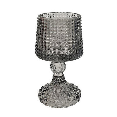 Glass Candle Holder Grey Embossed Design Dinner Tabletop Decorative Centrepiece