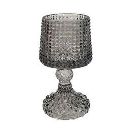 Glass Candle Holder Grey Embossed Design Dinner Tabletop Decorative Centrepiece