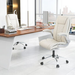 Costway Pu Leather Office Chair Height Adjustable Executive Chair-Beige - thumbnail 3