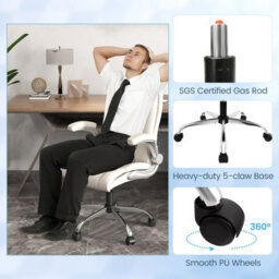 Costway Pu Leather Office Chair Height Adjustable Executive Chair-Beige - thumbnail 7