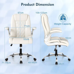 Costway Pu Leather Office Chair Height Adjustable Executive Chair-Beige - thumbnail 2