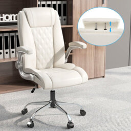 Costway Pu Leather Office Chair Height Adjustable Executive Chair-Beige - thumbnail 4