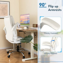 Costway Pu Leather Office Chair Height Adjustable Executive Chair-Beige - thumbnail 6