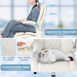 Costway Pu Leather Office Chair Height Adjustable Executive Chair-Beige - thumbnail 5