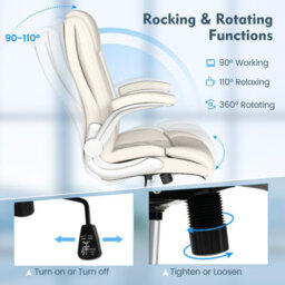 Costway Pu Leather Office Chair Height Adjustable Executive Chair-Beige - thumbnail 8