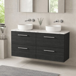 Balterley Bramshall 1200mm Wall Hung 4 Drawer Vanity Unit & Laminate Worktop For Modern Bathroom Storage - Charcoal Black - thumbnail 4