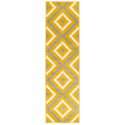 Bravich Hard Wearing Hessian Backed Stair Runner Kitchen Mat - Texas Yellow & Grey Geometric Tiles - 60X810Cm (2'x27') - thumbnail 3