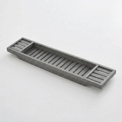 Bamboo Bathtub Caddy Tray Adjustable Bath Rack With Book Holder, Tablet Stand And Wine Glass Slot Grey - image 1