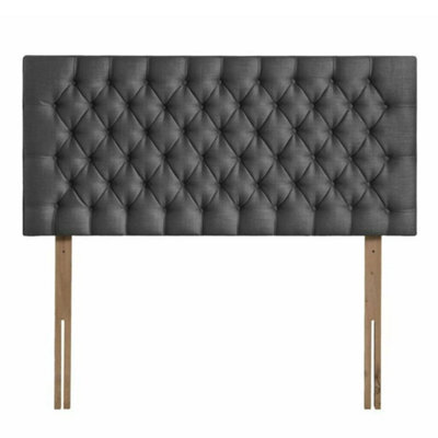 "Urban Textures Luxury 26"" High Velvet Fabric Upholstered Chesterfield Bed Headboard - Black" - image 1