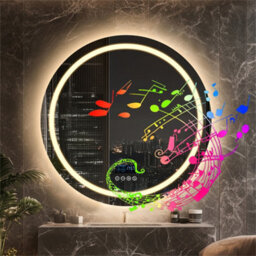 Luvodi 80Cm Round Bluetooth Led Bathroom Mirror With Clock Demister 3 Color Lights Dimmable - thumbnail 8