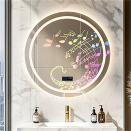 Luvodi 80Cm Round Bluetooth Led Bathroom Mirror With Clock Demister 3 Color Lights Dimmable - thumbnail 7