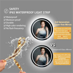 Luvodi 80Cm Round Bluetooth Led Bathroom Mirror With Clock Demister 3 Color Lights Dimmable - thumbnail 6