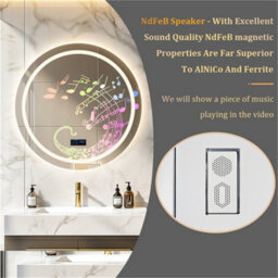 Luvodi 80Cm Round Bluetooth Led Bathroom Mirror With Clock Demister 3 Color Lights Dimmable - thumbnail 5