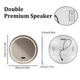 Luvodi 80Cm Round Bluetooth Led Bathroom Mirror With Clock Demister 3 Color Lights Dimmable - thumbnail 2