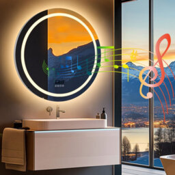 Luvodi 80Cm Round Bluetooth Led Bathroom Mirror With Clock Demister 3 Color Lights Dimmable - thumbnail 1
