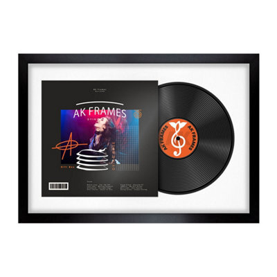 "AK Frames 25X17"" Black Sleek Vinyl Record Frame With White Mount For 12 Inch Lp Cover & Disc - Overlapped Design" - image 1